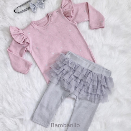 Body niemowlęce dziewczęce różowe zestaw komplet bambarillo srebrna opaska